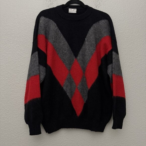 Danna Sonko Sweaters - 100% Alpaca Sweater Black Red Gray Argyle Peru Knit Pullover Danna Sonko